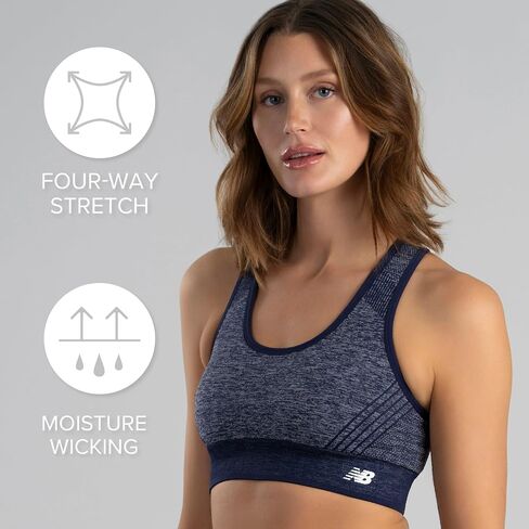New Balance Women's Seamless MID Impact Heather Keyhole Sport Bra with Removable Pads, Vintage Indigo, Medium in Saudi Arabia
