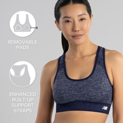 New Balance Women's Seamless MID Impact Heather Keyhole Sport Bra with Removable Pads, Vintage Indigo, Medium in Saudi Arabia