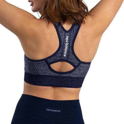 New Balance Women's Seamless MID Impact Heather Keyhole Sport Bra with Removable Pads, Vintage Indigo, Medium in Saudi Arabia