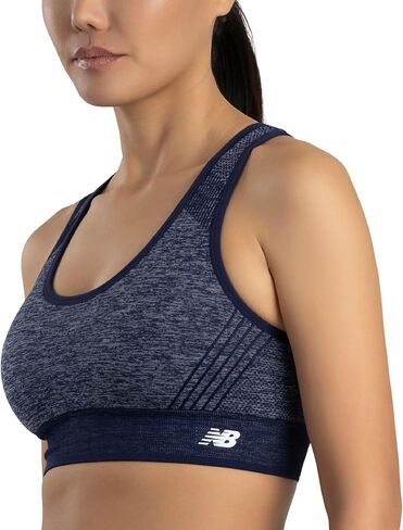 New Balance Women's Seamless MID Impact Heather Keyhole Sport Bra with Removable Pads, Vintage Indigo, Medium in Saudi Arabia