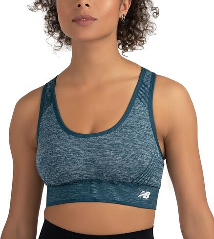 New Balance Women's Seamless MID Impact Heather Keyhole Sport Bra with Removable Pads, Vintage Indigo, Medium in Saudi Arabia