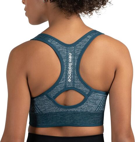 New Balance Women's Seamless MID Impact Heather Keyhole Sport Bra with Removable Pads, Vintage Indigo, Medium in Saudi Arabia
