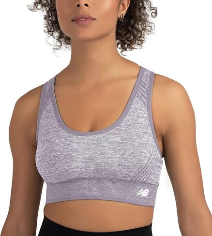 New Balance Women's Seamless MID Impact Heather Keyhole Sport Bra with Removable Pads, Vintage Indigo, Medium in Saudi Arabia