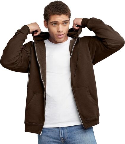 Hanes Ultimate Full-Zip Hoodie, Men's Hooded Fleece Sweatshirt with Zipper, Dark Chocolate in Saudi Arabia