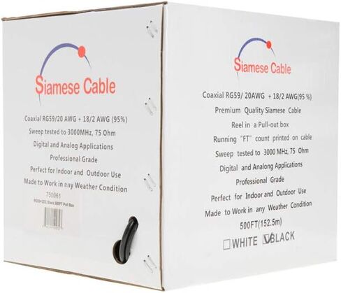Cables Direct Online 250FT White Bulk Siamese RG59/U Cable, 20AWG + 18/2AWG, 95% Shielding, CCTV Video Wire in Saudi Arabia