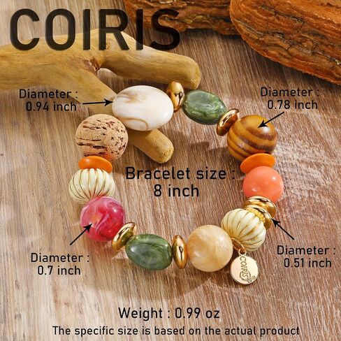 سوار متعدد الخرز من Coiris سوار خشبي من الأكريليك وخرز مكتنز قابل للتمدد هدية للنساء (BR-1215) in Kuwait