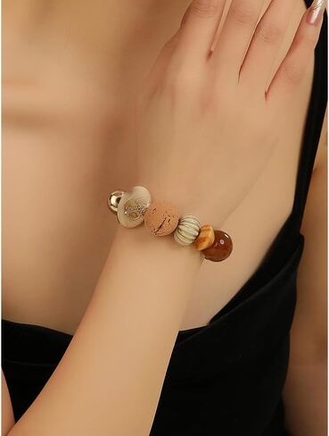 سوار متعدد الخرز من Coiris سوار خشبي من الأكريليك وخرز مكتنز قابل للتمدد هدية للنساء (BR-1215) in Kuwait