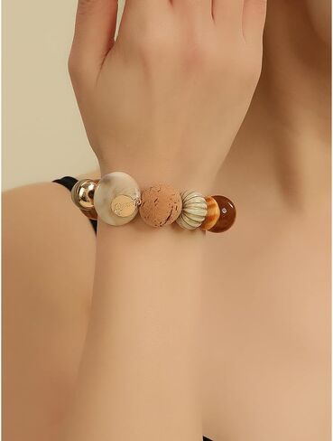 سوار متعدد الخرز من Coiris سوار خشبي من الأكريليك وخرز مكتنز قابل للتمدد هدية للنساء (BR-1215) in Kuwait