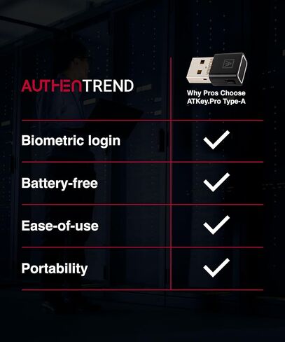 AUTHENTREND ATKey.Pro - مفتاح أمان معتمد من FIDO2، منافذ USB-C لمصادقة بصمات الأصابع، حماية الحسابات عبر الإنترنت: Windows، Linux، Mac OS، Google، Bank of America، Facebook، Twitter، Apple in Kuwait