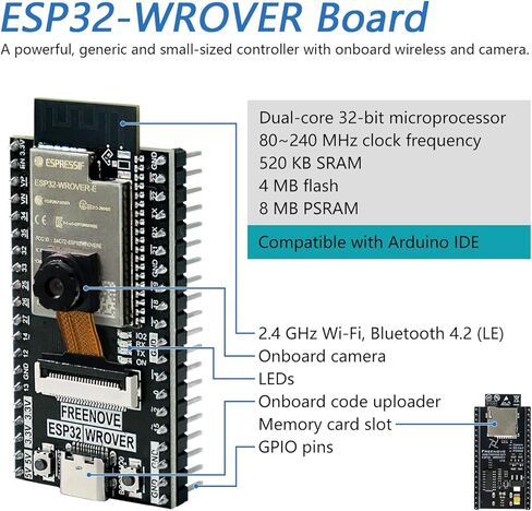 FREENOVE Super Starter Kit for ESP32-WROVER (Included) (Compatible with Arduino IDE), Onboard Camera Wireless, Python C, 536-Page Detailed Tutorial, 173 Items, 82 Projects in Saudi Arabia