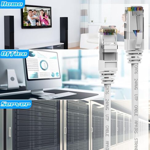 Cat6 Ethernet Cable 30 Feet, Cat 6 Patch Cable, Cat6 Internet Cable, UTP Network Cable, Indoor and Outdoor, 24AWG CCA, Compatible for PC, Laptop, Router, Switch, Server, with 25 Cable Ties - Black in Kuwait