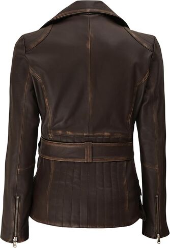 fjackets Long Leather Jacket Women - Real Lambskin Leather Motorcycle Jacket & Coats For Women in Kuwait