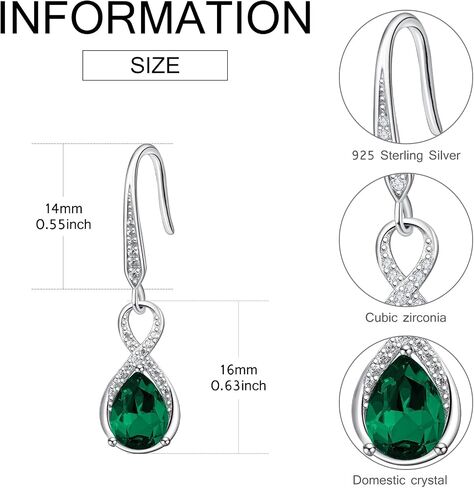 Dangle Drop Earrings 925 Sterling Silver Infinity Earrings Teardrop Crystal Leverback Earrings Birthstone Fine Jewelry Gifts for Women(December Crystal) in Saudi Arabia