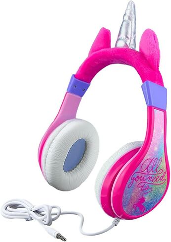 Unicorn Kids Headphones, Adjustable Headband, Stereo Sound, 3.5Mm Jack, Wired Headphones for Kids, Tangle-Free, Volume Control, Foldable, Childrens Headphones Over Ear for School Home, Travel Hassle in Saudi Arabia