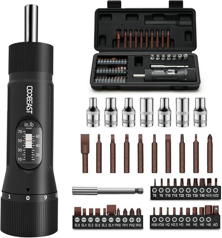 13Pcs Preset Torque Screwdriver with S2 Bits, 1/4" Drive Torque Wrench Screwdriver Set for Maintenance, Tools, Bike Repairing and Mounting, Inch Pound Torque Range 10-70 In-lb in Saudi Arabia