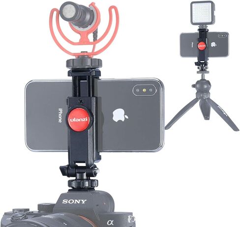 ULANZI ST-06 Camera Hot Shoe Phone Holder Flexible Phone Tripod Mount Adapter w Cold Shoe Mount for Microphone LED Light for DJI Ronin SC iPhone Samsung Canon Nikon DSLR Photography in Saudi Arabia