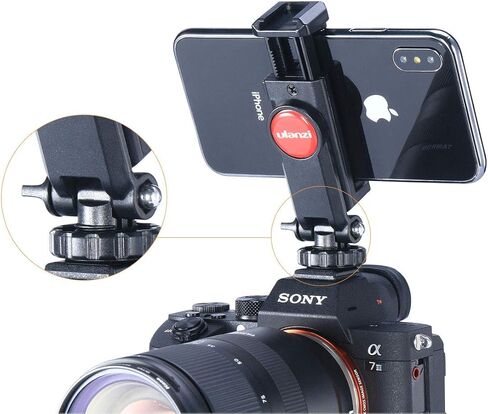 ULANZI ST-06 Camera Hot Shoe Phone Holder Flexible Phone Tripod Mount Adapter w Cold Shoe Mount for Microphone LED Light for DJI Ronin SC iPhone Samsung Canon Nikon DSLR Photography in Saudi Arabia