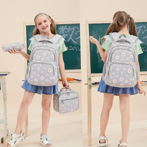 3-piece Daisy Backpack Print Girls Backpack Waterproof Children's Schoolbag Set Student Daily Lunch Bag (Green) in Saudi Arabia