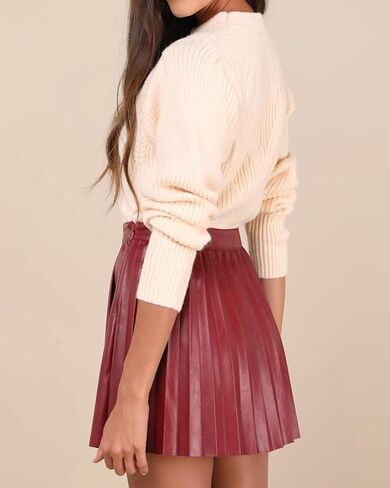 Women's Leather Pleated Skirt Flared High Waist Mini Skater Skirts Y2K Party Club Skirt Black in Kuwait