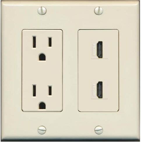 RiteAV - 15 Amp Power Outlet 2 Port HDMI Decorative Type Wall Plate - White in Kuwait