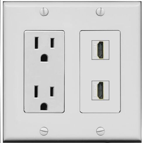 RiteAV - 15 Amp Power Outlet 2 Port HDMI Decorative Type Wall Plate - White in Kuwait
