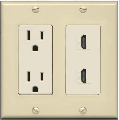 RiteAV - 15 Amp Power Outlet 2 Port HDMI Decorative Type Wall Plate - White in Kuwait