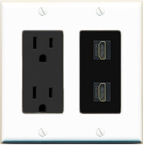 RiteAV - 15 Amp Power Outlet 2 Port HDMI Decorative Type Wall Plate - White in Kuwait