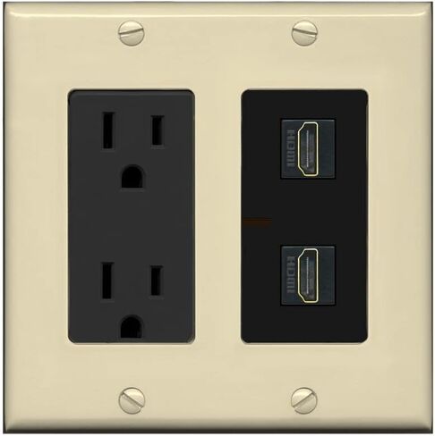 RiteAV - 15 Amp Power Outlet 2 Port HDMI Decorative Type Wall Plate - White in Kuwait