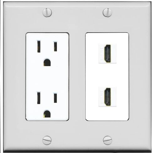 RiteAV - 15 Amp Power Outlet 2 Port HDMI Decorative Type Wall Plate - White in Kuwait