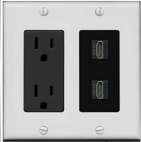 RiteAV - 15 Amp Power Outlet 2 Port HDMI Decorative Type Wall Plate - White in Kuwait
