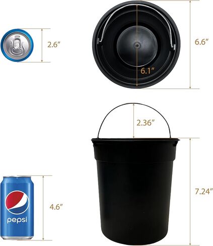 غطاء SunnyPoint Acacia سعة 3 لتر / 0.8 جالون سلة مهملات مستديرة مع دلو داخلي بلاستيكي؛ الحمام والمكتب والمطبخ وغرفة النوم خطوة بخطوة وإغلاق بطيء (BLK) in Kuwait