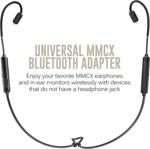 كابل محول MEE audio BTX2 Bluetooth MMCX اللاسلكي مع aptX وaptX زمن استجابة منخفض، ميكروفون وجهاز تحكم عن بعد، بلوتوث 5.0، مقاومة العرق IPX5، أسود (BTX2-BK) in Kuwait