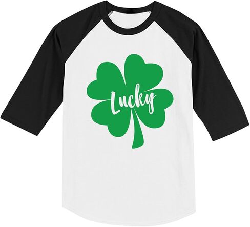 St Patricks Day Tractor Shirt Irish Clover Boy Girl Toddler Kids Raglan T-Shirt in Saudi Arabia