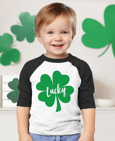 St Patricks Day Tractor Shirt Irish Clover Boy Girl Toddler Kids Raglan T-Shirt in Saudi Arabia