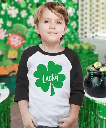 St Patricks Day Tractor Shirt Irish Clover Boy Girl Toddler Kids Raglan T-Shirt in Saudi Arabia