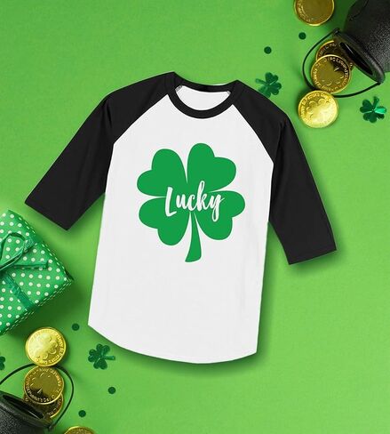 St Patricks Day Tractor Shirt Irish Clover Boy Girl Toddler Kids Raglan T-Shirt in Saudi Arabia