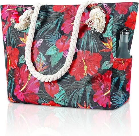 XL Canvas Waterproof Sandproof Utility Beach Tote Bag Cotton Rope With Zipper Packable Beachbag Gear Summer Swim Pool Family Cruise Essentials For Women Birthday Gift Pink Mandala Boho Bohemian in Kuwait