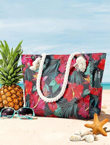 XL Canvas Waterproof Sandproof Utility Beach Tote Bag Cotton Rope With Zipper Packable Beachbag Gear Summer Swim Pool Family Cruise Essentials For Women Birthday Gift Pink Mandala Boho Bohemian in Kuwait