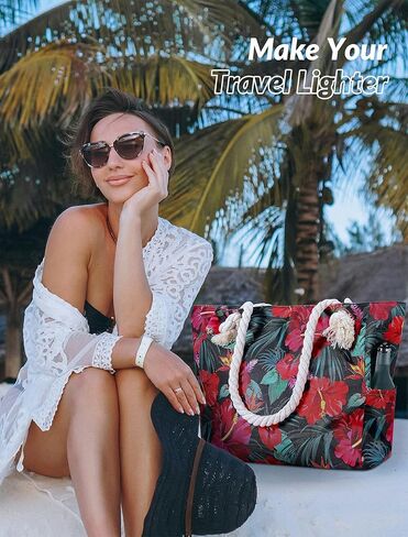 XL Canvas Waterproof Sandproof Utility Beach Tote Bag Cotton Rope With Zipper Packable Beachbag Gear Summer Swim Pool Family Cruise Essentials For Women Birthday Gift Pink Mandala Boho Bohemian in Kuwait