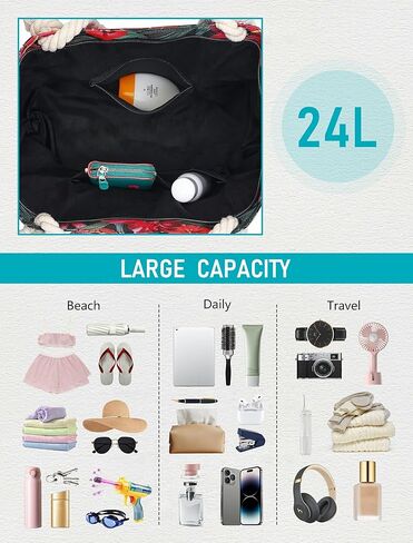 XL Canvas Waterproof Sandproof Utility Beach Tote Bag Cotton Rope With Zipper Packable Beachbag Gear Summer Swim Pool Family Cruise Essentials For Women Birthday Gift Pink Mandala Boho Bohemian in Kuwait