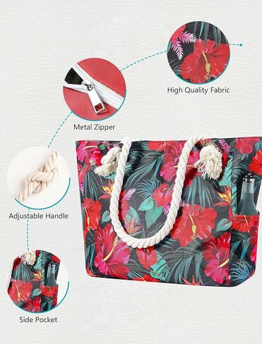 XL Canvas Waterproof Sandproof Utility Beach Tote Bag Cotton Rope With Zipper Packable Beachbag Gear Summer Swim Pool Family Cruise Essentials For Women Birthday Gift Pink Mandala Boho Bohemian in Kuwait