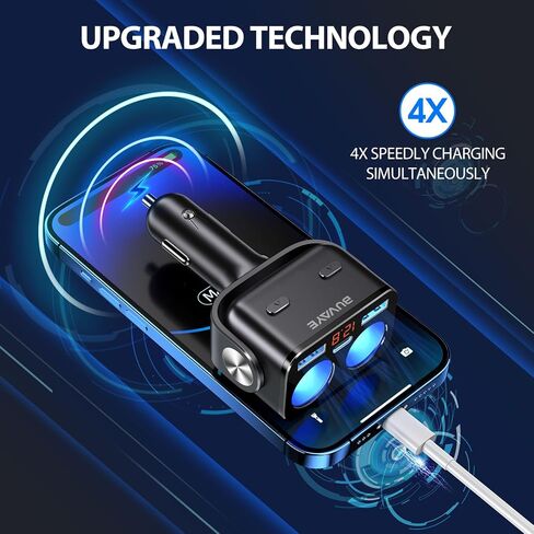 شاحن سيارة USB C، BUVAYE 2 مقبس ولاعة السجائر مع 12 فولت/24 فولت مزدوج PD30W وQC3.0 شحن سريع، محول ولاعة السجائر، مفتاح منفصل، شاشة عرض جهد LED للهاتف، نظام تحديد المواقع العالمي، كاميرا داش in Saudi Arabia