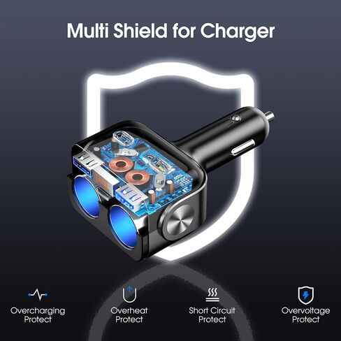 شاحن سيارة USB C، BUVAYE 2 مقبس ولاعة السجائر مع 12 فولت/24 فولت مزدوج PD30W وQC3.0 شحن سريع، محول ولاعة السجائر، مفتاح منفصل، شاشة عرض جهد LED للهاتف، نظام تحديد المواقع العالمي، كاميرا داش in Saudi Arabia