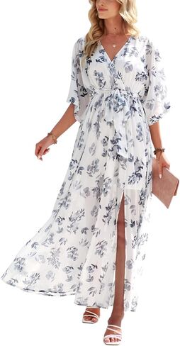 ANRABESS Women's Maxi Dresses Kimono Summer Beach Dress Short Sleeve Elastic Waist Split Party Dress 487hei-XXL Black in Saudi Arabia