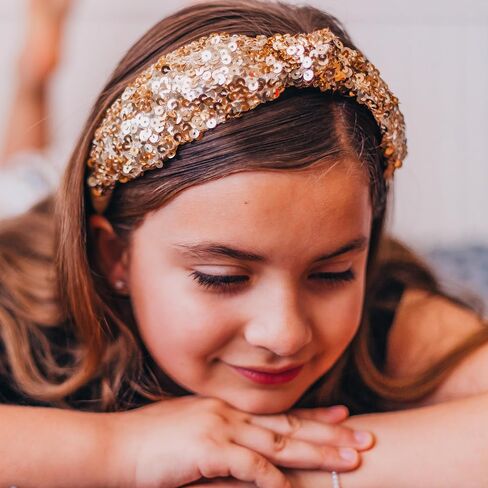 FROG SAC Sequin Knot Headband for Girls, Rainbow Knotted Hair Bands Accessories for Kids, Sparkly Iridescent Little Girl Headbands, Cute Sequined Hairbands for Tweens Back to School in Kuwait