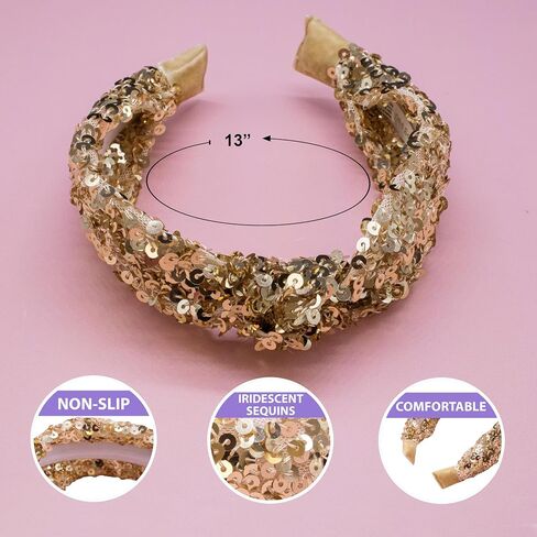 FROG SAC Sequin Knot Headband for Girls, Rainbow Knotted Hair Bands Accessories for Kids, Sparkly Iridescent Little Girl Headbands, Cute Sequined Hairbands for Tweens Back to School in Kuwait