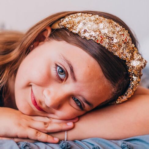 FROG SAC Sequin Knot Headband for Girls, Rainbow Knotted Hair Bands Accessories for Kids, Sparkly Iridescent Little Girl Headbands, Cute Sequined Hairbands for Tweens Back to School in Kuwait