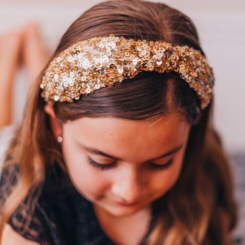 FROG SAC Sequin Knot Headband for Girls, Rainbow Knotted Hair Bands Accessories for Kids, Sparkly Iridescent Little Girl Headbands, Cute Sequined Hairbands for Tweens Back to School in Kuwait