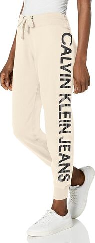 Calvin Klein Women's Cozy Fleece Jogger, Pearl Grey Heather/White Logo in Kuwait