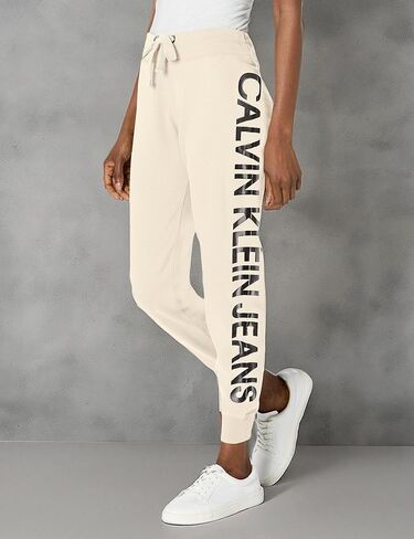 Calvin Klein Women's Cozy Fleece Jogger, Pearl Grey Heather/White Logo in Kuwait